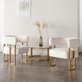 Modern Barrel Accent Chairs Set of 2 Living Room Side Chairs with Golden Metal Legs Soft Velvet Upholstered Reading Armchairs for Bedroom/Reception Room/Lounge/Office Ivory
