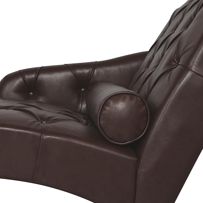 Luxury Indoor Recliner Chair with Pillow &amp Wooden Legs - Tufted Back &amp Arms PU Leather Lounge Chair for Living Room/Bedroom (Dark Brown)