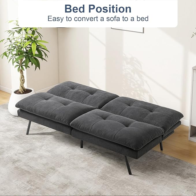 MUUEGM Futon Sofa Bed Couch - Convertible Sofa Bed Loveseat Sleeper Sofa with Adjustable Backrest Memory Foam Folding Futon for Living Room Small Space Apartment Office Gray to Black