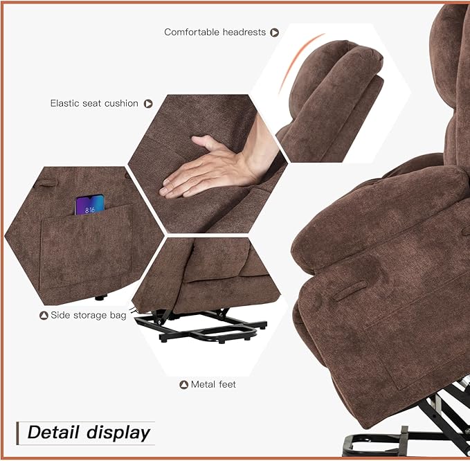 PayLessHere Electric Power Lift Recliner Chair with Massage and Heat Standing Assistance for Elderly People Extended Footrest Chair for Living Room Comfy Overstuffed Recliner