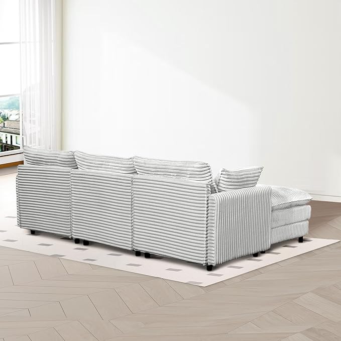108 Cloud Couch U-Shaped Modular Corduroy Couch with 2 Ottomans &amp 5 Lumbar Pillows Modern Sectional Sofa with 5-Seater Deep SeatComfy Oversized Couch for Living RoomApartmentBedroomGrey