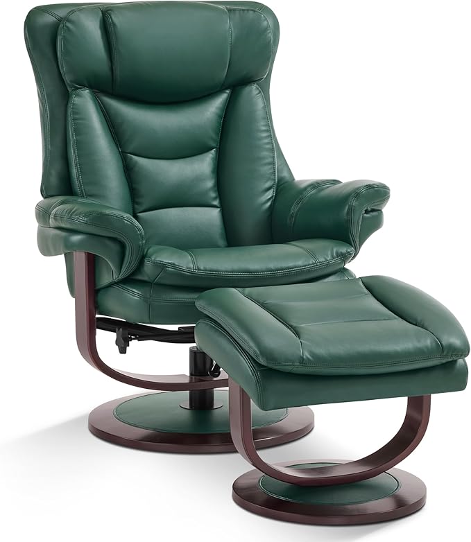 MCombo Oversized Swivel Recliner Chair with Ottoman Adjustable Backrest 360° Wood Base High Seat Faux Leather Lounge Chair for Tall Users in Living Room Bedroom or Office 4651 (Green)