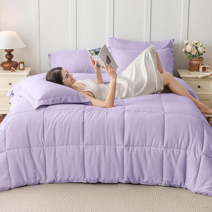 JOLLYVOGUE Twin Comforter Set Ultra-Soft Bed in a Bag Twin Size 5 Pieces Oeko-TEX Certified Bedding Set with Down Alternative Comforter Sheets Pillowcases &amp Shams Lavender