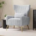 Velvet Accent Chair Wingback for Living Room High Back Arm Chair with Golden Legs Lumbar Pillow Upholstered Single Sofa Bedroom Light Grey
