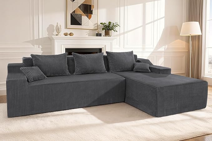 HABUTWAY 101'' Modular Sectional Sofa Cloud Couch with Deep Seat Modern L-Shaped Convertible Couches Upholstered Couch with Chaise for Living Room Bedroom (Grey Right-Facing Chaise)