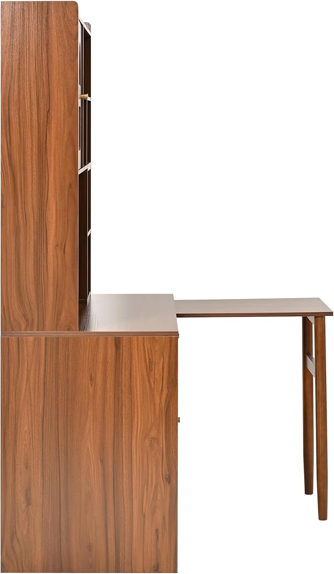 Computer Desk with 90 Degree Rotating DesktopOffice Desk with Storage Drawer and Cabinets Gaming Writing Desk for Study Home Office Bedroom Living (Walnut/90)