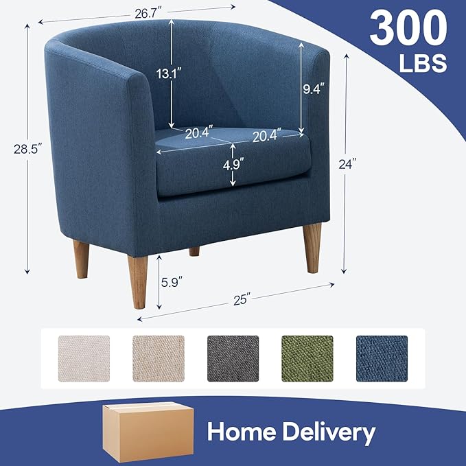 Accent Barrel Chair Modern Comfy Living Room Chairs with Armrest Small Reading Chair with Cozy Soft Padded for Bedroom Reception Room Cafe Blue