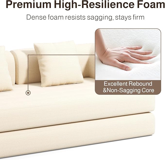 Ahomly 78.8'' Convertible Sofa Bed5-in-1 Boneless Couch with Removable ArmrestsFolding Futon Sofa Bed Includes 2 PillowsComfy Pull Out Couch for Living RoomNo Assembly RequiredCream