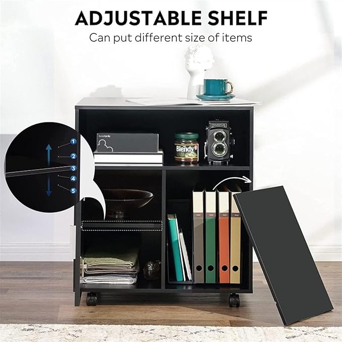 GLigeT Filing Cabinet Open Wood Storage Filing Cabinet Mobile Printer Stand Adjustable Shelf Rolling for Office Home File Storage Cabinets