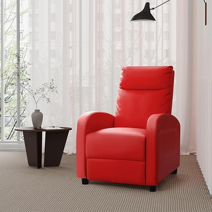 Homall Recliner Chair Recliner Sofa for Adults Recliners Home Theater Seating with Lumbar Support Reclining Sofa Chair for Living Room (Leather Red)