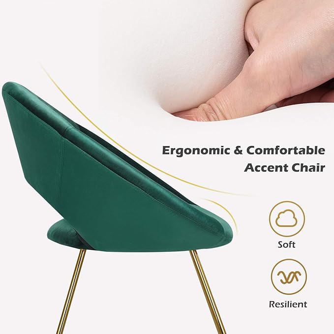 Giantex Modern Velvet Accent Chair Comfy Cute Upholstered Vanity Desk Chair Max Load 300 Lbs Decorative Mid Century Single Sofa Armchair for Living Room Bedroom Dining Room Green