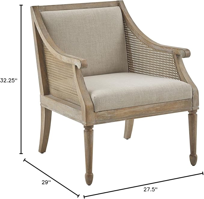 Martha Stewart Isla Accent Chairs for Living Room with Solid Wood Frame Cane Webbed Swoop Track Arms Turned Legs Farmhouse Coastal Cottage Deep Seating Lounge - Reclaimed Wood Natural