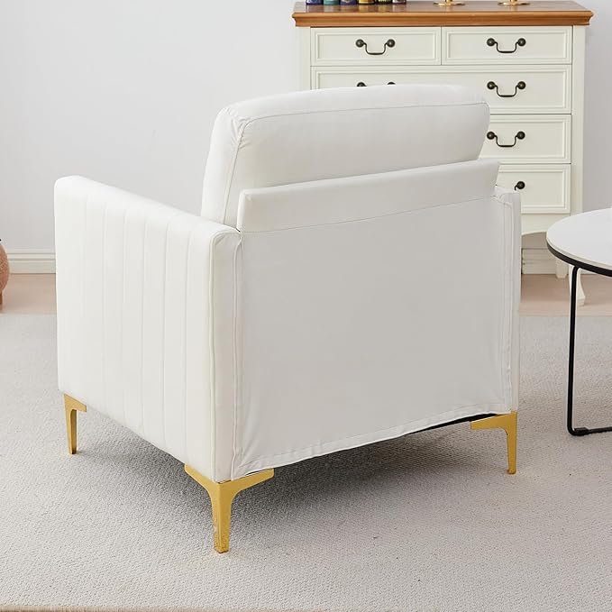 Velvet Accent Chair Upholstered Armchair Modern Single Sofa Chair for Living Room Bedroom Office (Beige)