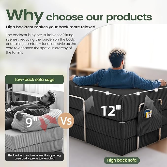 Multi-functionalcorduroy Sofa Bed Crafted from Corduroy Fabric is Ideal for Apartments and Living Rooms. Sleeper Sofa Couch Folding futon or Foldable Floor Convertible Floor Studio | Multi-functiona