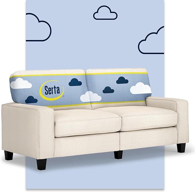 Serta Palisades 73 Track Arm Sofa Easy Care Polyester Soft Pillow Back Pocket Coil Seat Cushions Removable Covers Loveseat or Couch for Small Spaces Living Rooms or Bedrooms Buckwheat Beige