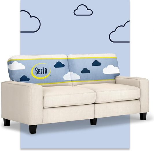 Serta Palisades 73 Track Arm Sofa Easy Care Polyester Soft Pillow Back Pocket Coil Seat Cushions Removable Covers Loveseat or Couch for Small Spaces Living Rooms or Bedrooms Buckwheat Beige