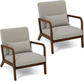 KOMFOTT Mid-Century Modern Accent Chair Set of 2 Living Room Leisure Chair with Cushioned Seat &amp Back Upholstered Armchair with Rubber Wood Frame &amp Lumbar Pillow Lounge Chair for Bedroom G