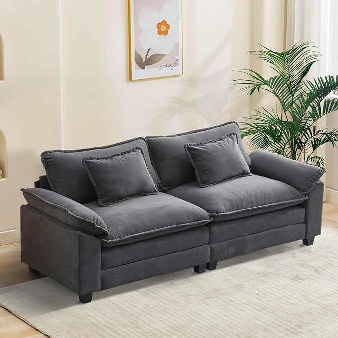 86 Modular Sectional Sofa Comfy Cloud Couch Sectional Sofa with Ottoman Velvet Sofa Sleeper Deep Seat Sofa with Throw Pillows for Living Room (Blue Gray 86- Loveseat)