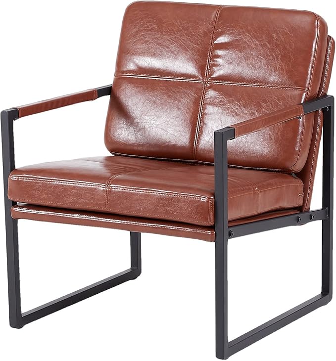 Red Brown PU Leather Leisure Black Metal Frame Recliner Chair for Living Room and Bedroom Furniture
