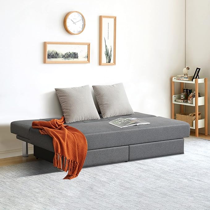 Giantex 3-Seat Convertible Sofa Bed Long Sofa Couch w/ 2 Large Drawers Ergonomic Sleeper w/ 3 Adjustable Angles Heavy Duty Sofa Bed for Living Room Bedroom Study Room &amp Office