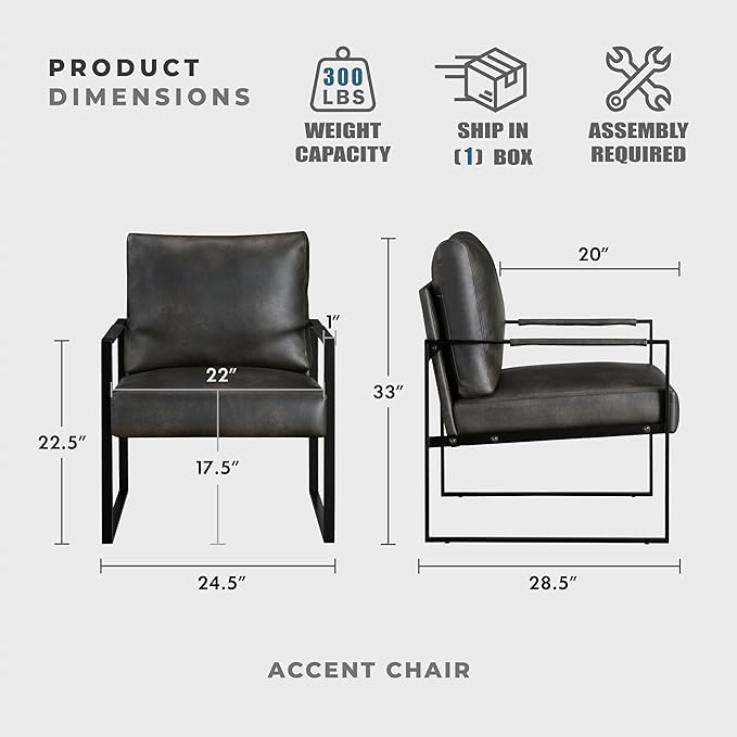 Lexicon Modern Accent Chair Faux Leather Upholstered Living Room Chair With Wrapped ArmrestsArm Chair With Black Metal FrameComfy Single Chair For Living Room/Bedroom/Reading Room/OfficeDark Brown