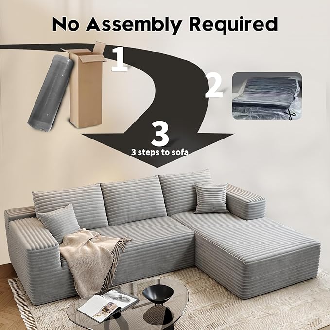 107.5 Cloud Modular Sectional Sofa Couch with L-Shape ChaiseModern Minimalist Upholstered Couches for Living Room BedroomDeep Seat Corner CouchNo Assembly Required (GreyRight Facing Chaise)