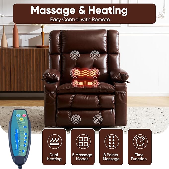 Dual Motor Power Lift Recliner Chair for Elderly with Massage and Heat Oversized Lift Chair with Arm Storage Lay Flat Lift Recliner for Adults Big Tall Infinite PositionLving Room Brown