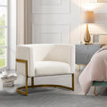 Modern Off-White Accent Chair Velvet Barrel Chair Padded Seat Upholstered Comfy Armchair for Reading/Living Room/Bedroom/Club Side Chairs with Luxury Gold Frame
