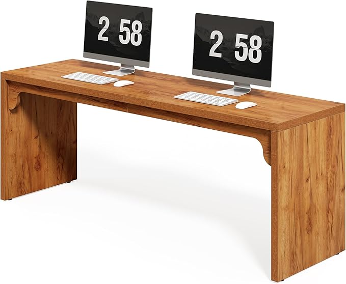 LITTLE TREE Two Person Desk 78.7 Inches Extra Long Computer Desk Wooden Brown Office Double Desk for 2 People Large Rectangular Writing Study Simple Desk Workstation for Home Office