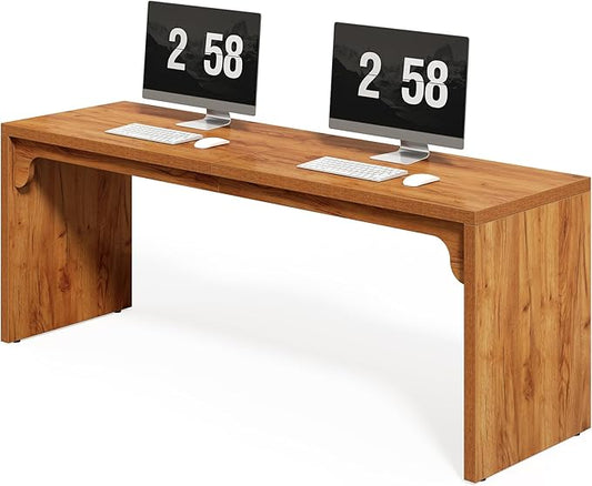 LITTLE TREE Two Person Desk 78.7 Inches Extra Long Computer Desk Wooden Brown Office Double Desk for 2 People Large Rectangular Writing Study Simple Desk Workstation for Home Office
