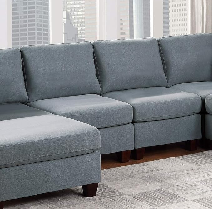NewCosmos Living Room Furniture Armless Chair Grey Linen Like Fabric 1pc Cushion Armless Chair Wooden Legs