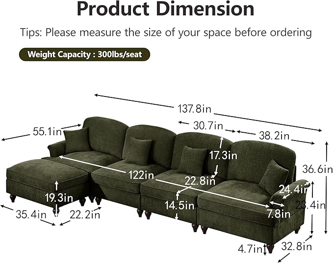 KEIKI 137 4Seat Modular Velvet Sofa Couch for Garden Home Apartment Living Style Conscious Nature Lovers Soft Plush Comfortable Cozy Relaxing Lounge Modern Contemporary Design Green