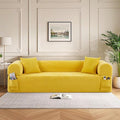 3-Seater Floor Sofa in A Box No Assembly Floor Boneless Couch Comfy Small Sofa Corduroy Couch with 2 Cushion Pillows &amp Armrest &amp Side Storage Pockets for Living Room Apartment Yellow