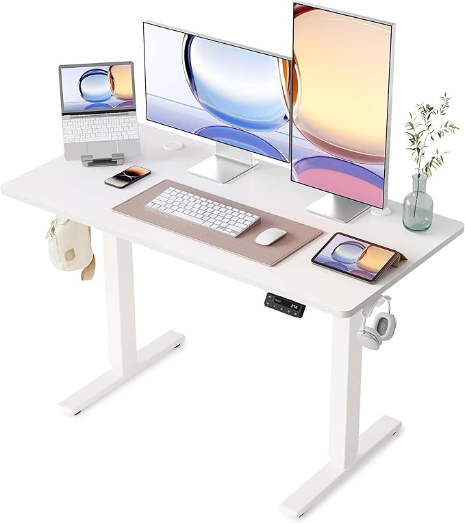YIHAYO Electric Standing Desk 48 x 24 Inches Stand Up Desk with Splice Board Adjustable Height Desk Computer Desk for Home Office White Frame/White Top