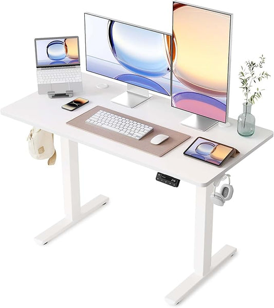YIHAYO Electric Standing Desk 48 x 24 Inches Stand Up Desk with Splice Board Adjustable Height Desk Computer Desk for Home Office White Frame/White Top