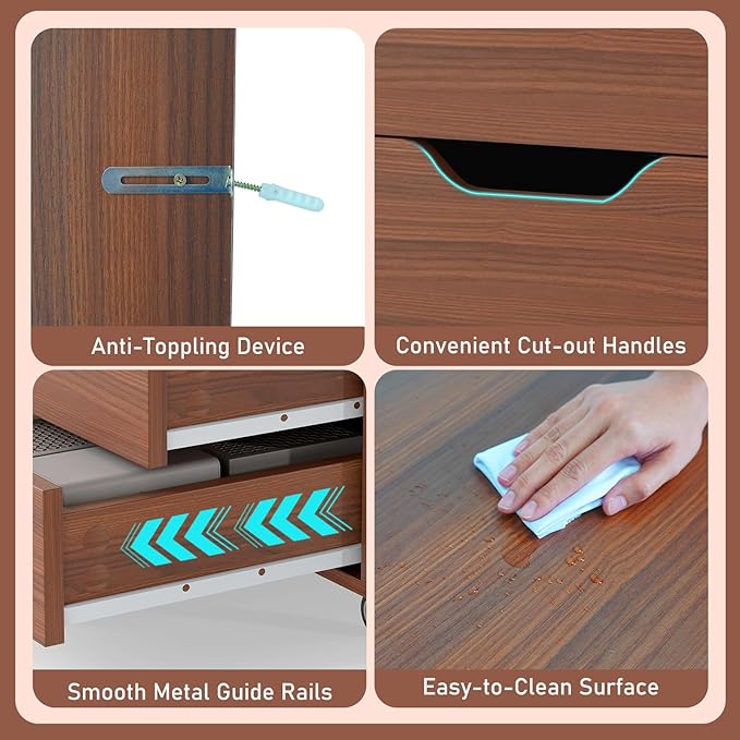 7 Drawer File Cabinet Mobile Filing Cabinet w/Universal Wheels Wood Printer Stand with Storage Rolling File Cabinets for Home Office Living Room Bedroom (Walnut 7 Drawers)
