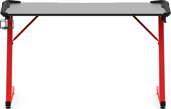 GAMDIAS Zeus Large Gaming Desk with Carbon Fiber Look Surface Home Office Computer Table Gamer Workstation with The Cup Holder and Headset Holder