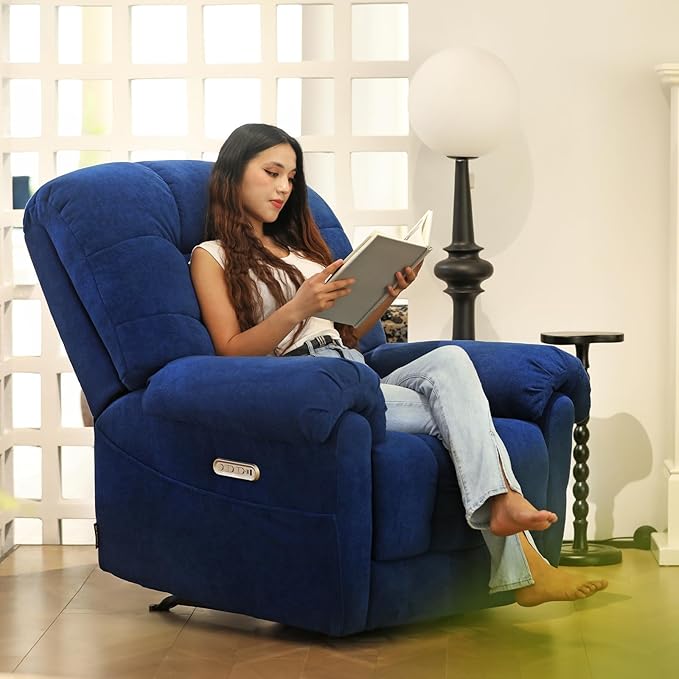 EONIX Power Rocker Recliner Chair Lazy Boy Recliner Rocking Chair for Adults and Nursery Electric Recliner Chair with Heat and Massage for Living Room Bedroom Study Room Relaxation Navy Blue