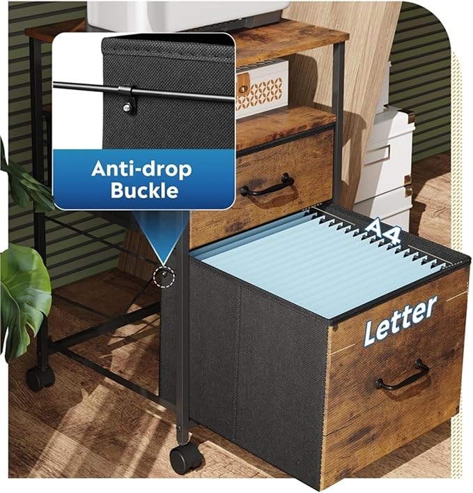 Mobile File Cabinets 2 Drawer Mobile Filing Cabinet with Open Storage Shelf Rolling Printer Stand for Home Office A4 Letter Size