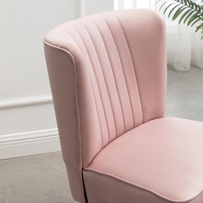 Modern Velvet Accent Chairs Reading Chair Cozy Curved Wingback Leisure Chair Upholstered Single Sofa Chair for Living Room Dining Room Bedroom Dressing Table Office (Pink)