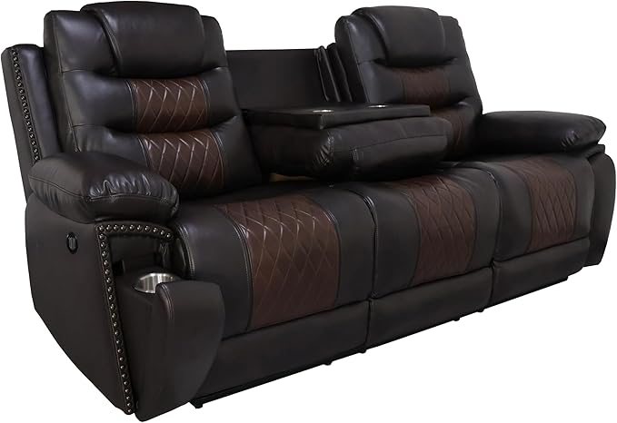 New Classic Furniture Nikko Faux Leather Sofa with Power Footrest Brown