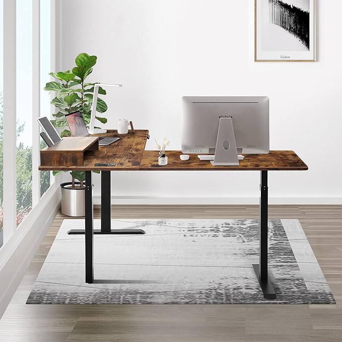 UNICOO L-Shaped Triple Motor Electric Height Adjustable Standing Desk for Gaming &amp Home Office Easy Touch Control &amp Solid Steel Construction (Rustic Brown Top/Black Frame-XOT-L3E-RB)