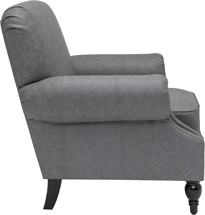 Accent Chair22.4 Seat Depth Armchair with Roll Arms36.6W*34.3D*34.6H Living Room ChairWood LegsSet of 2Faux Leather in Gray