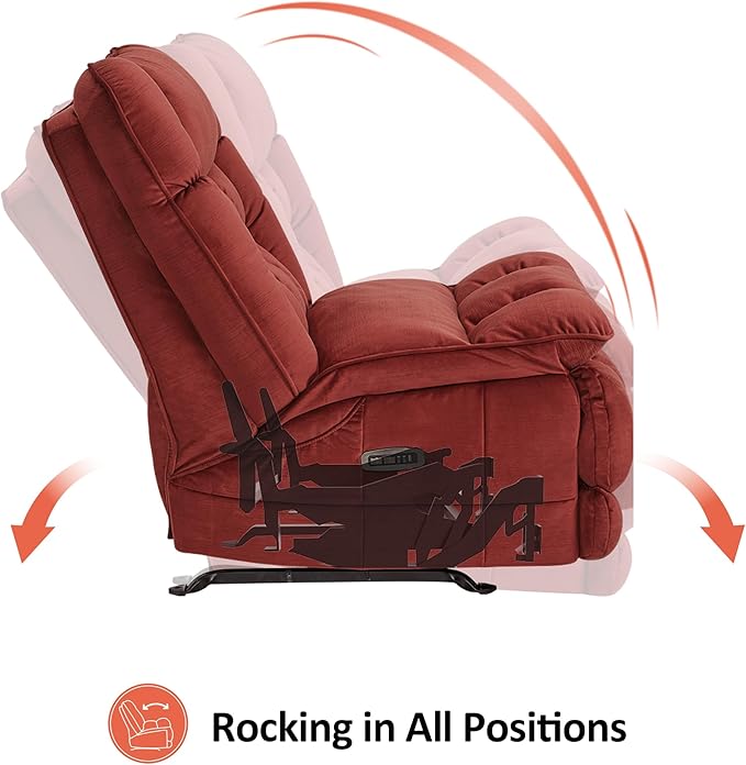 MCombo Dual Motor Oversized Power Recliner Chair 38.2'' Large Wide Seat Rocker Recliner with LED Lighting USB Ports Perfect for Living Room Office and Home Theater Fabric PR607 (Burgundy)