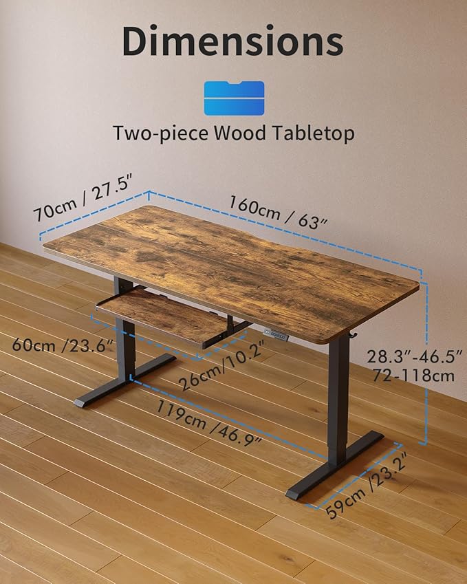 FEZIBO Standing Desk with Keyboard Tray 60 x 24 Inch Adjustable Height Sit Stand Desk with Memory Presets for Home Office Ergonomic Computer Workstation Rustic Brown