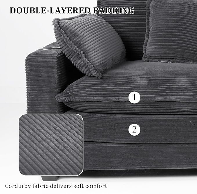 Gexpusm Modular Sectional Sofa99 Couches for Living RoomCorduroy Sofa with Ottoman &amp PillowCloud Sectional Couch with Cup Holders &amp USBSide Pockets3-Seat Corduroy Boneless Chair Indoor (