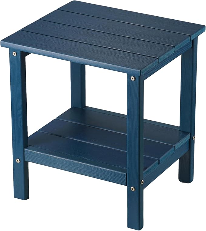Outdoor Side Table Double Layer Small Side TablesAll Weather Adirondack Side Table Waterproof Outdoor End Tables for Patio Pool Porch (Navy Blue)