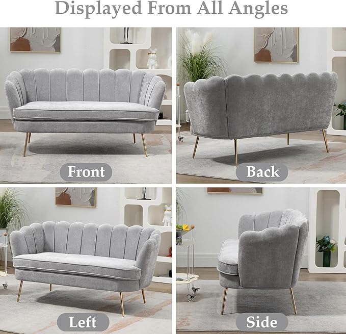 59 Wide Modern Boucle Loveseat 2-Seater Sofa with Gold Metal Legs for Small Space Office Studio Apartment Bedroom (Light Gray.)