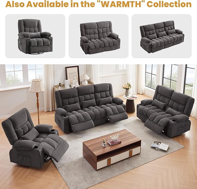 BOSMILLER Reclining Loveseat with Cup Holders for Living Room 2 Seat Manual Loveseat Recliner with Side Pocket | Loveseat recliner