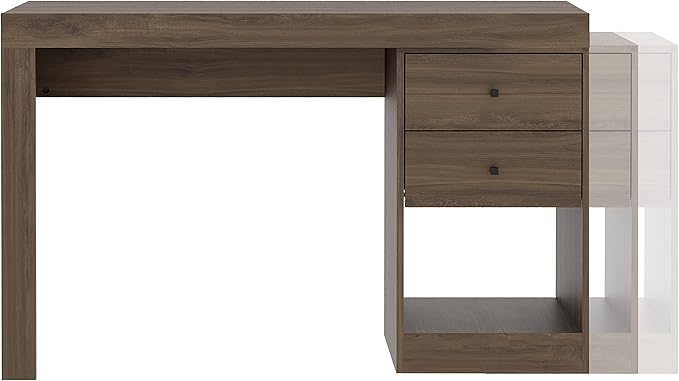 Expandable Desk with Storage Drawers &amp Open Shelf - Expands from 47 Inch to 57 Inch - Walnut Computer Desk with Printer Space - Modern Home Office Table with Drawers - Techni Mobili Blanco Collect